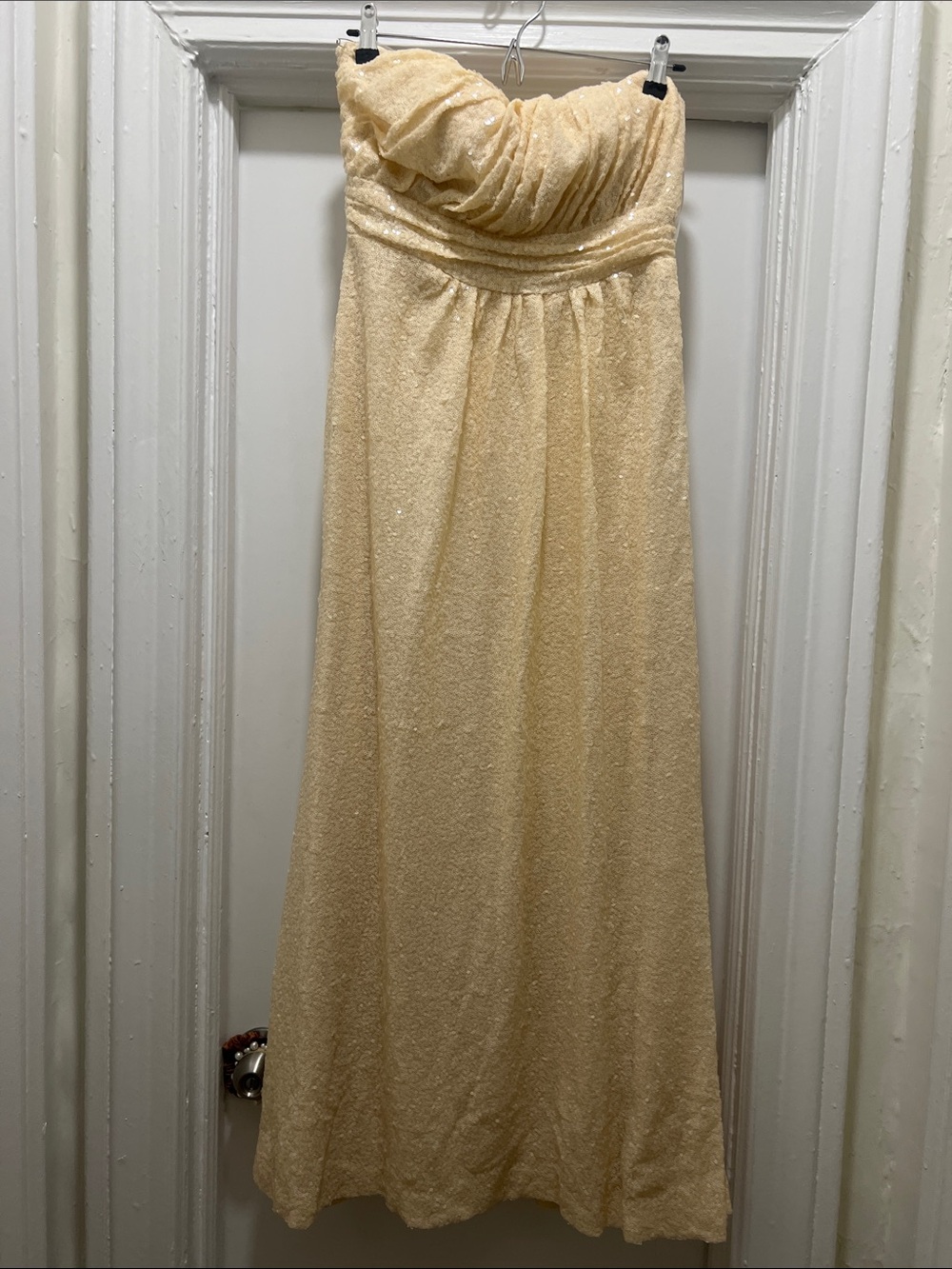 Revelry Strapless Sparkle Maxi Dress in Cream